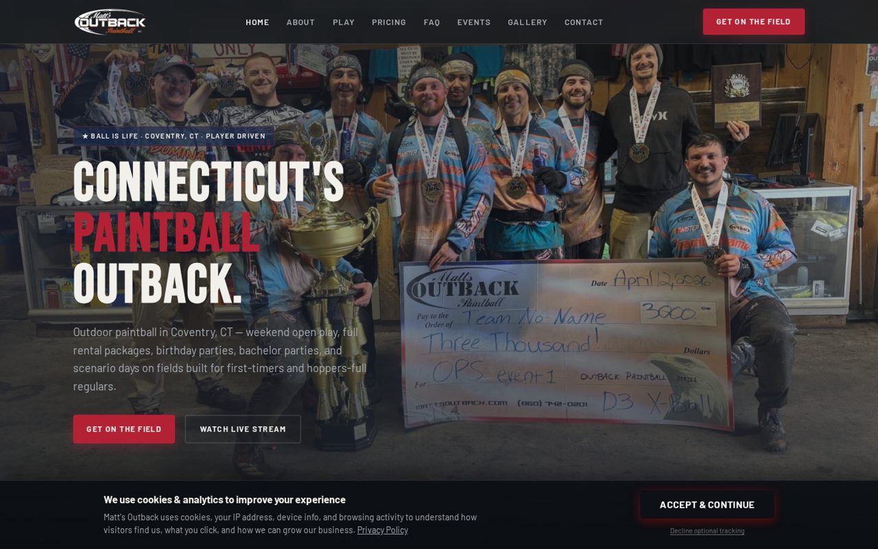 Matt's Outback Paintball website homepage